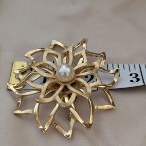 Gold-Tone Floral Faux Pearl Center Brooch - Women Jewelry
